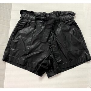 And Now This Women's Black Faux Leather Tie Waist Shorts Streetwear Biker Size 2